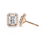 Rose Gold Radiant Cut Diamond Halo Stud Earrings