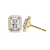 Gold Radiant Cut Diamond Halo Stud Earring