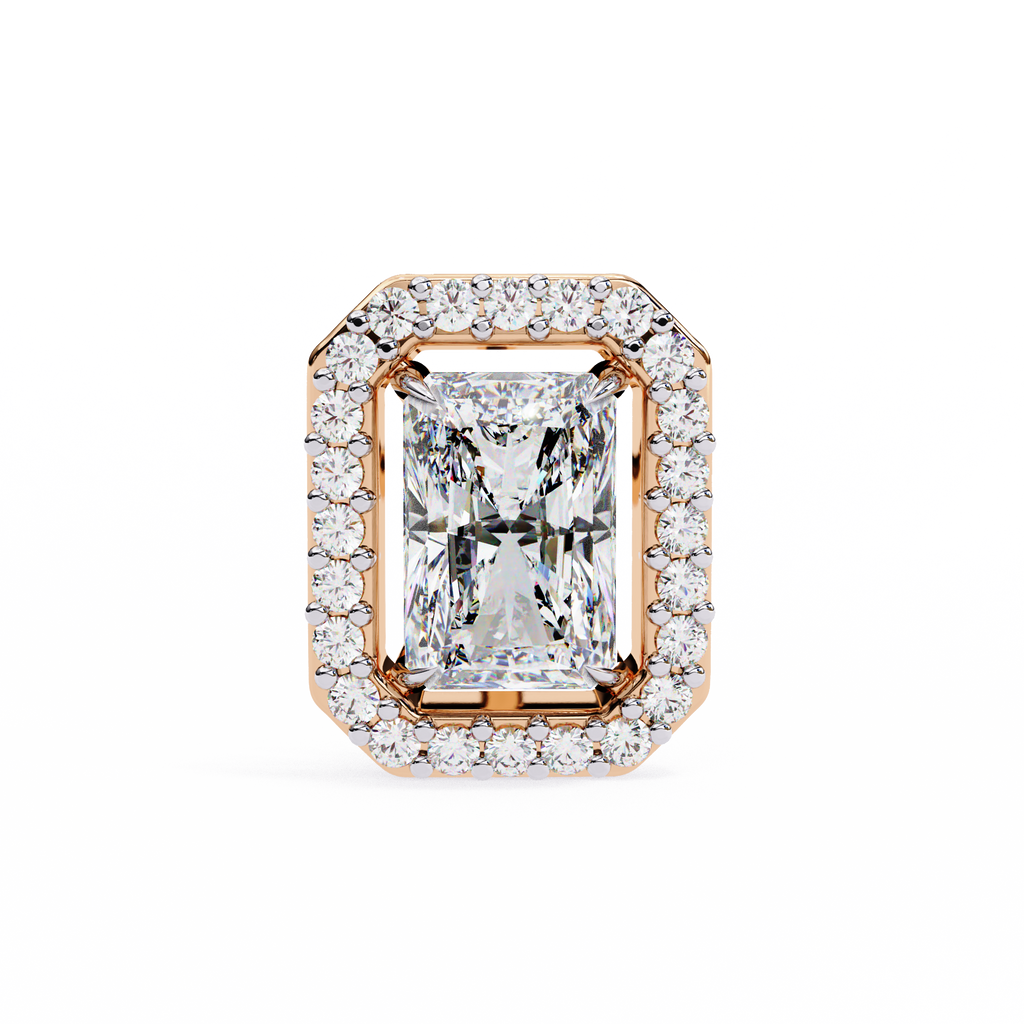 Rose Gold Radiant Cut Diamond Halo Stud Earrings