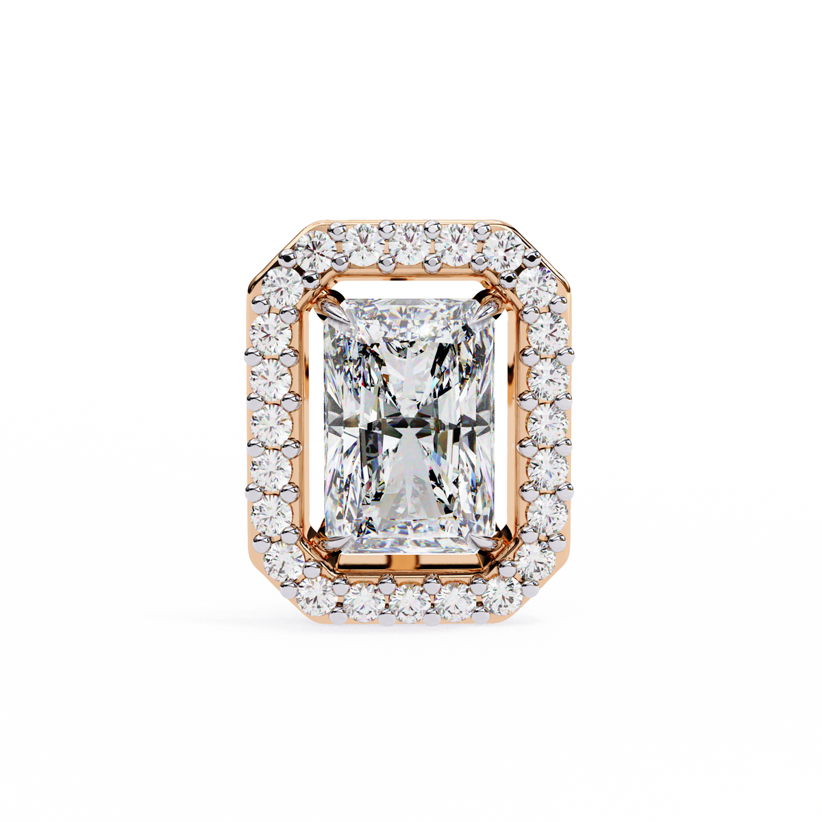 Rose Gold Radiant Cut Diamond Halo Stud Earrings