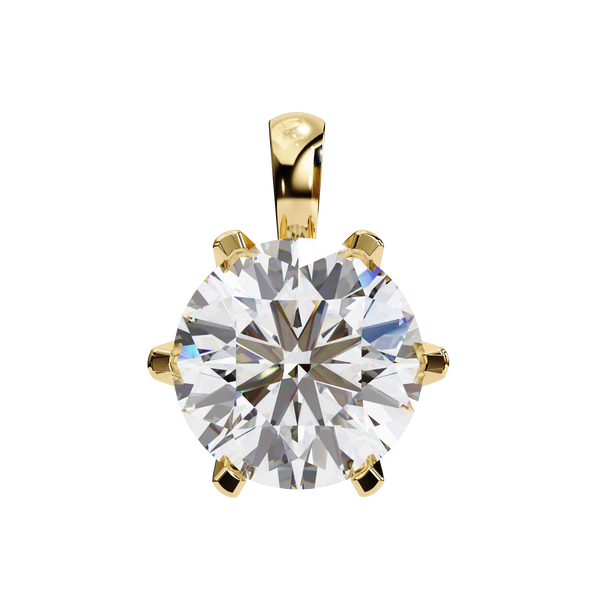Yellow Gold Six-Prong Round Diamond Solitaire Pendant
