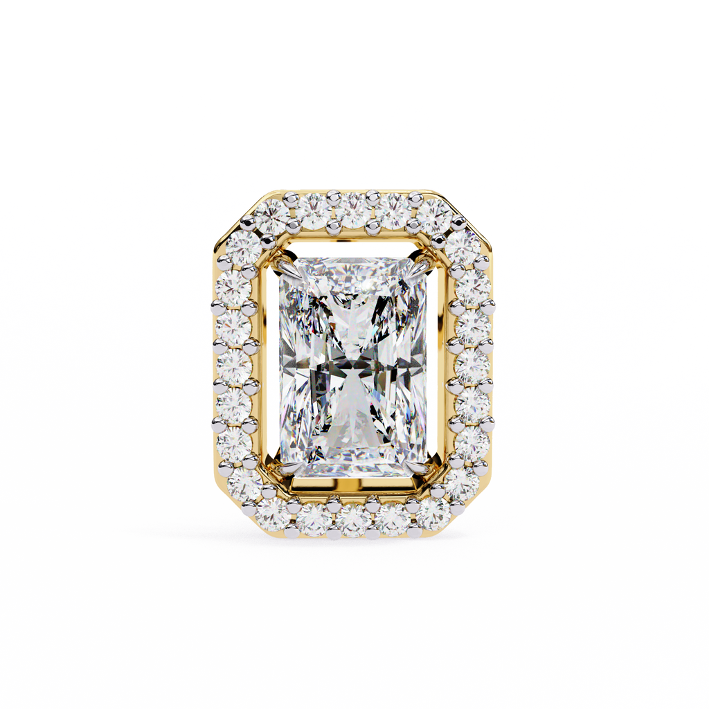 Yellow Gold Radiant Cut Diamond Halo Stud Earring