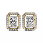 Yellow Gold Radiant Cut Diamond Halo Stud Earring
