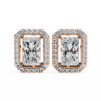 Rose Gold Radiant Cut Diamond Halo Stud Earrings