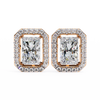 Rose Gold Radiant Cut Diamond Halo Stud Earrings