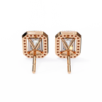 Rose Gold Emerald Cut Diamond Rectangular Halo Stud Earrings