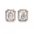 Rose Gold Emerald Cut Diamond Rectangular Halo Stud Earrings