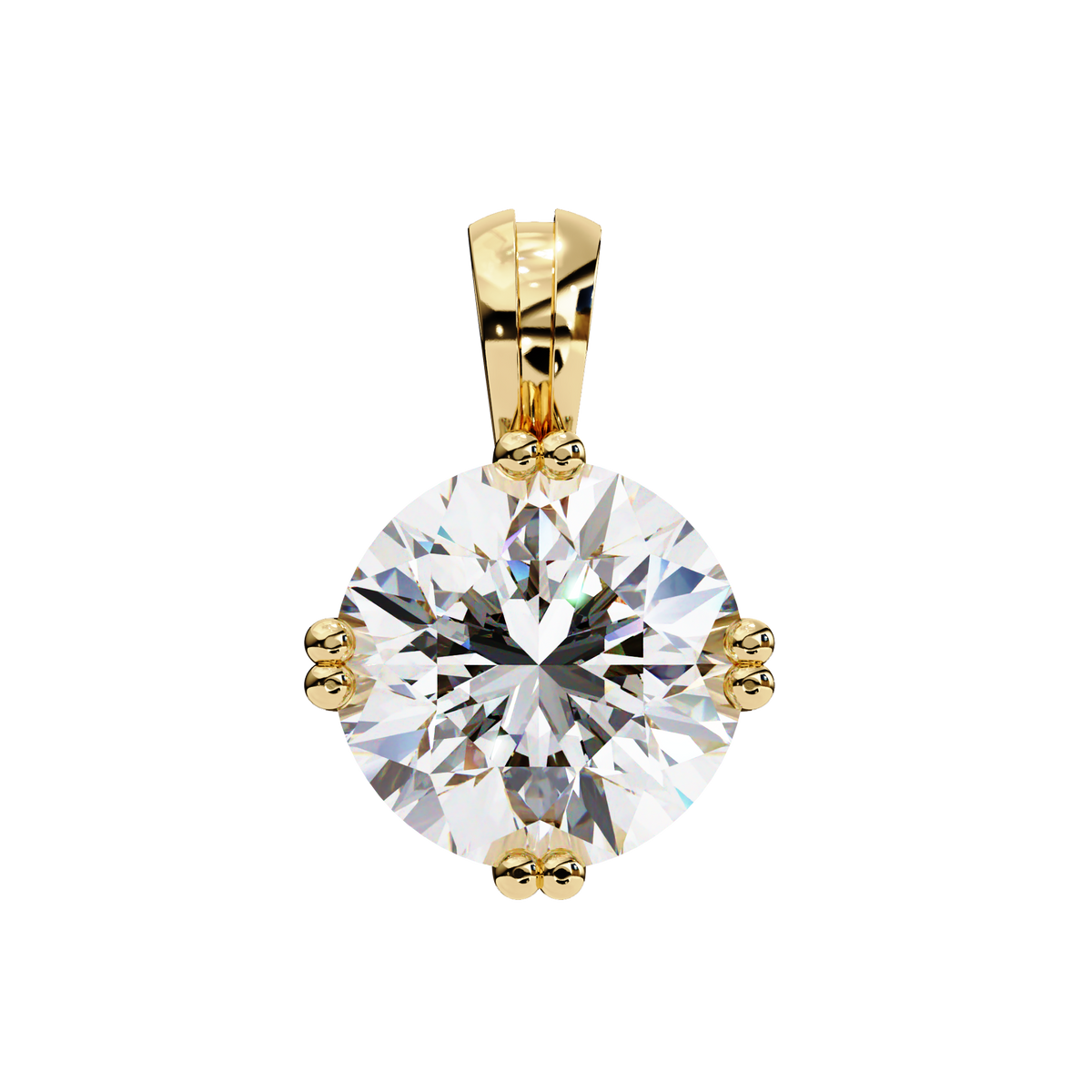 Yellow Gold Double-Prong Round Diamond Solitaire Pendant