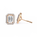 Rose Gold Emerald Cut Diamond Rectangular Halo Stud Earrings