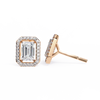 Rose Gold Emerald Cut Diamond Rectangular Halo Stud Earrings