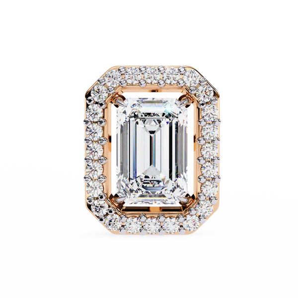 Rose Gold Emerald Cut Diamond Rectangular Halo Stud Earrings