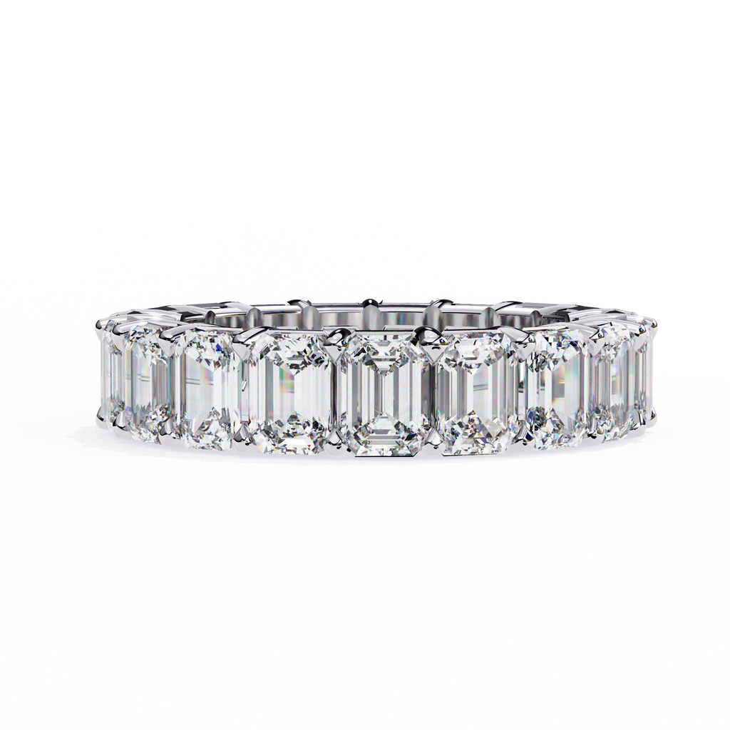 White Gold Emerald-Cut Diamond Shared Prong Full Eternity Band Ring