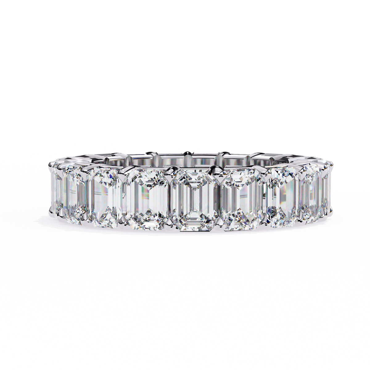 White Gold Emerald-Cut Diamond Shared Prong Full Eternity Band Ring