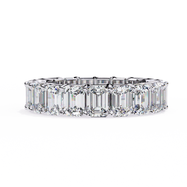 White Gold Emerald-Cut Diamond Shared Prong Full Eternity Band Ring