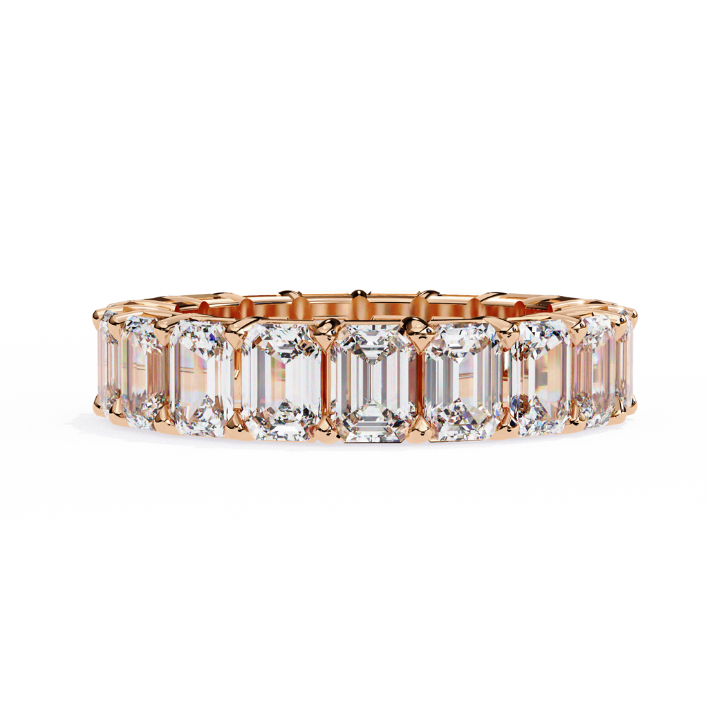Rose Gold Emerald-Cut Diamond Shared Prong Full Eternity Band Ring