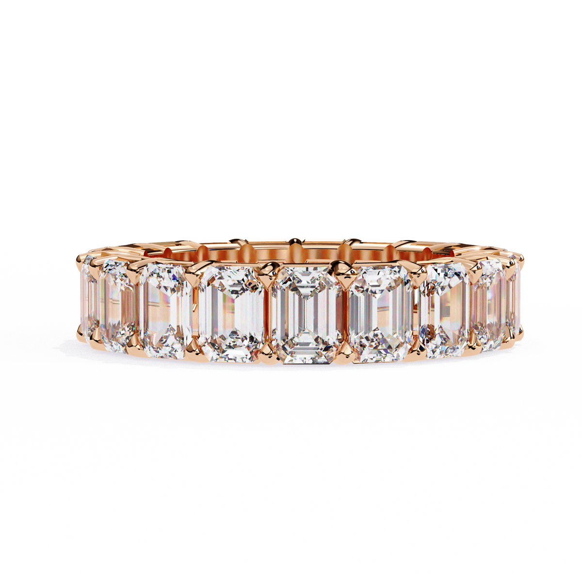 Rose Gold Emerald-Cut Diamond Shared Prong Full Eternity Band Ring