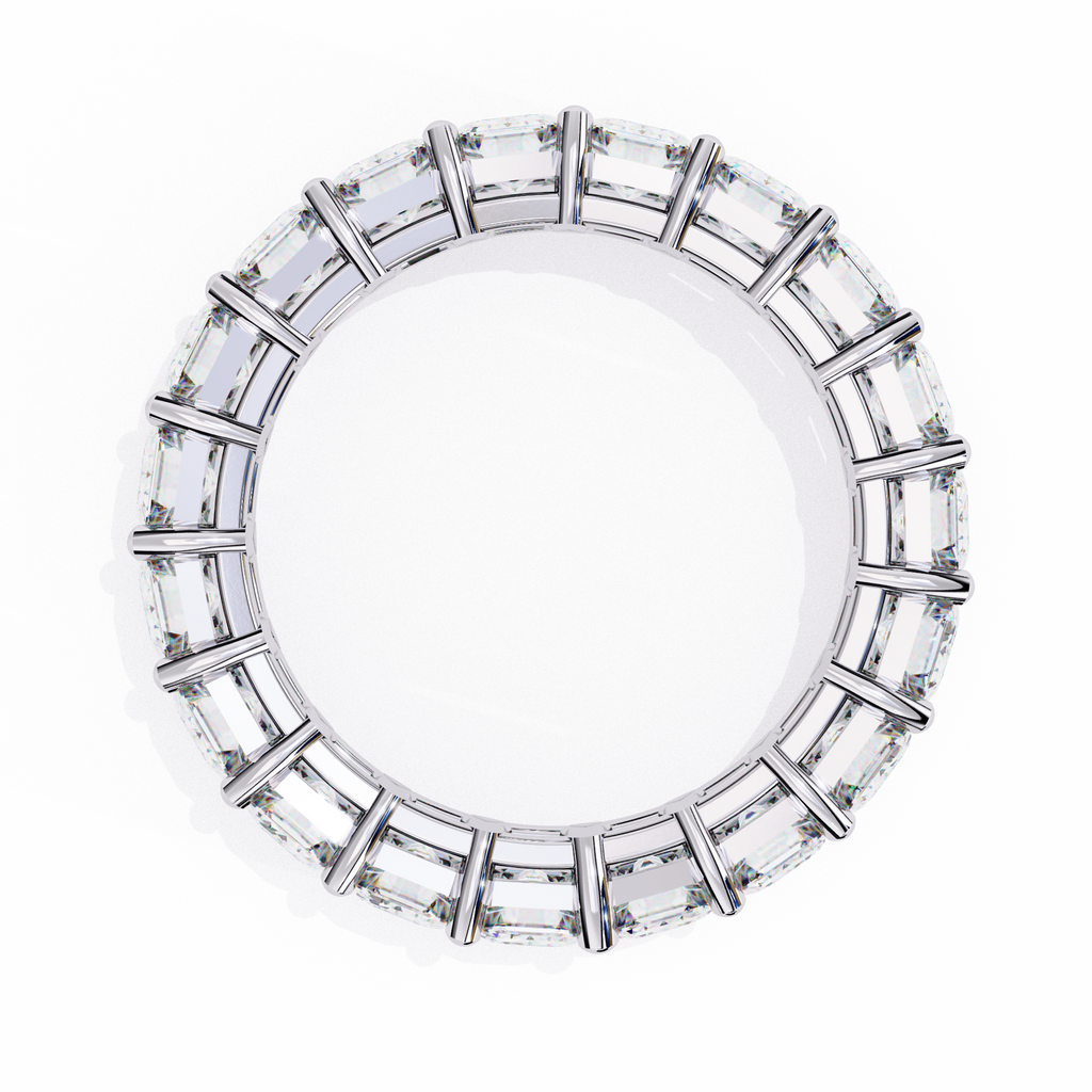 White Gold Emerald-Cut Diamond Shared Prong Full Eternity Band Ring