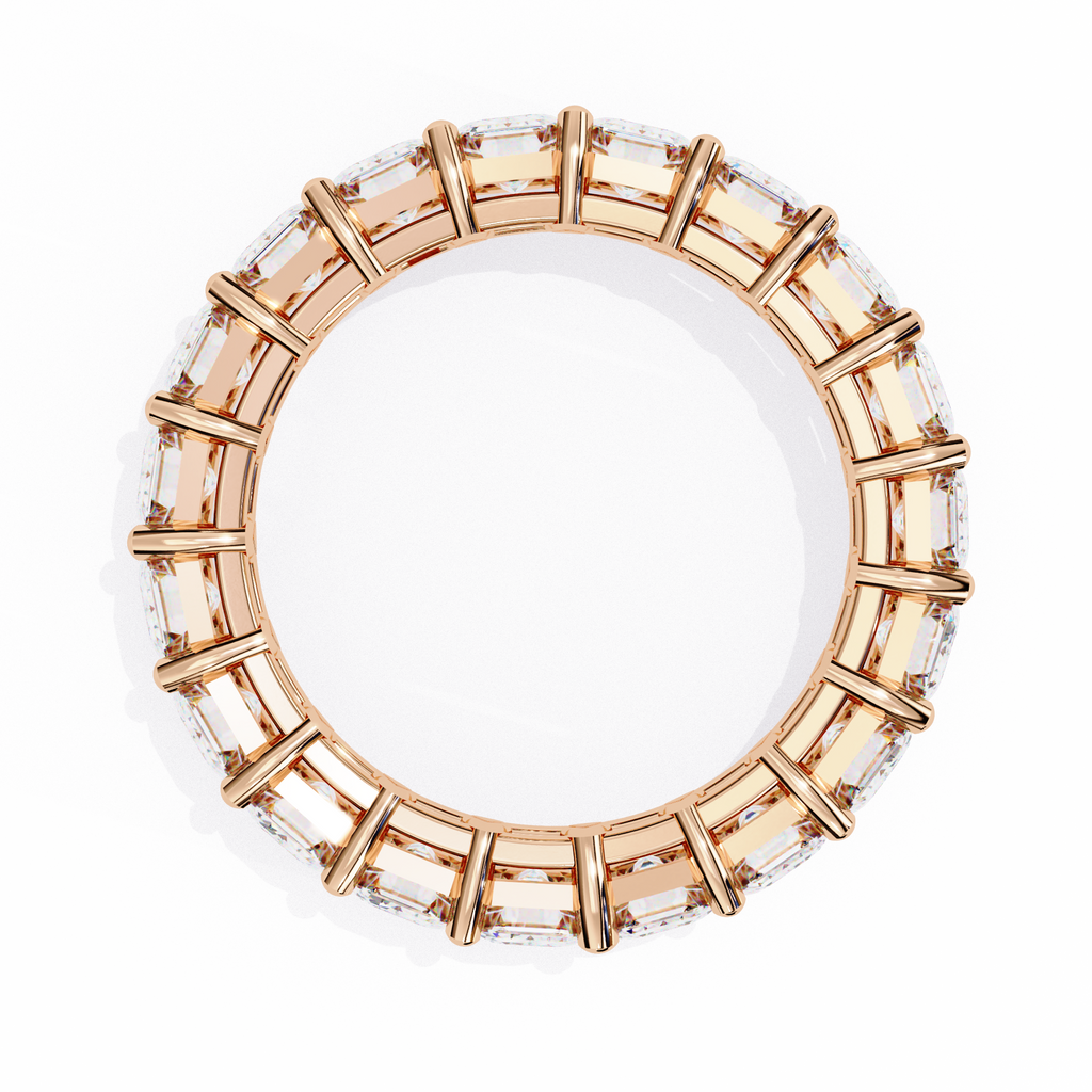 Rose Gold Emerald-Cut Diamond Shared Prong Full Eternity Band Ring