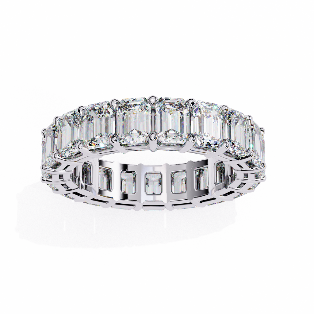 White Gold Emerald-Cut Diamond Shared Prong Full Eternity Band Ring