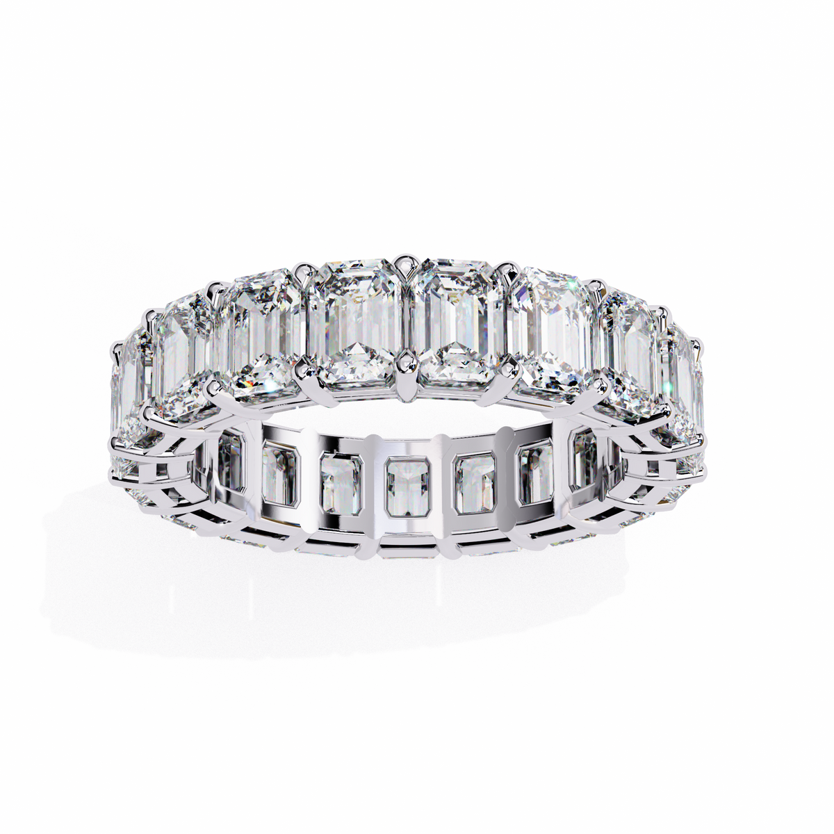 White Gold Emerald-Cut Diamond Shared Prong Full Eternity Band Ring