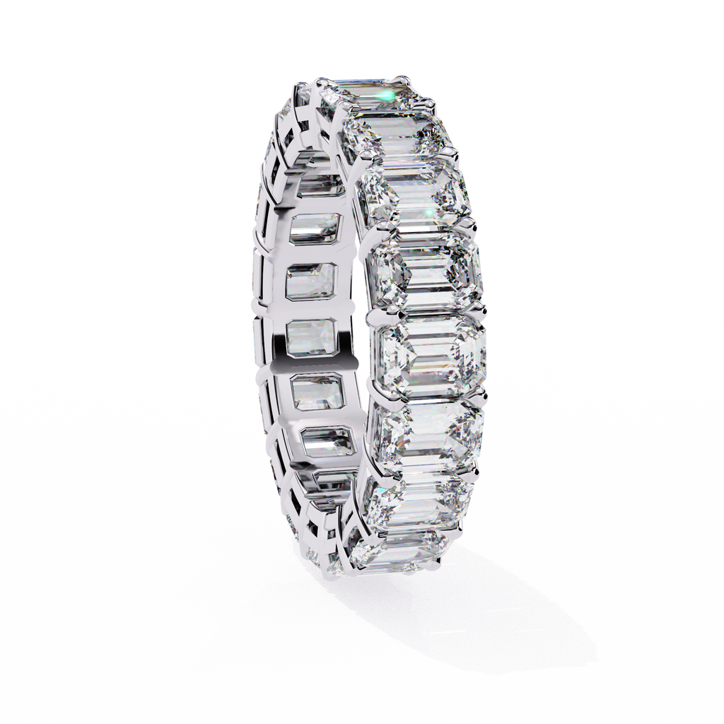 White Gold Emerald-Cut Diamond Shared Prong Full Eternity Band Ring