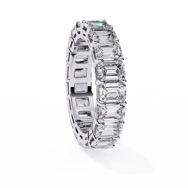 White Gold Emerald-Cut Diamond Shared Prong Full Eternity Band Ring