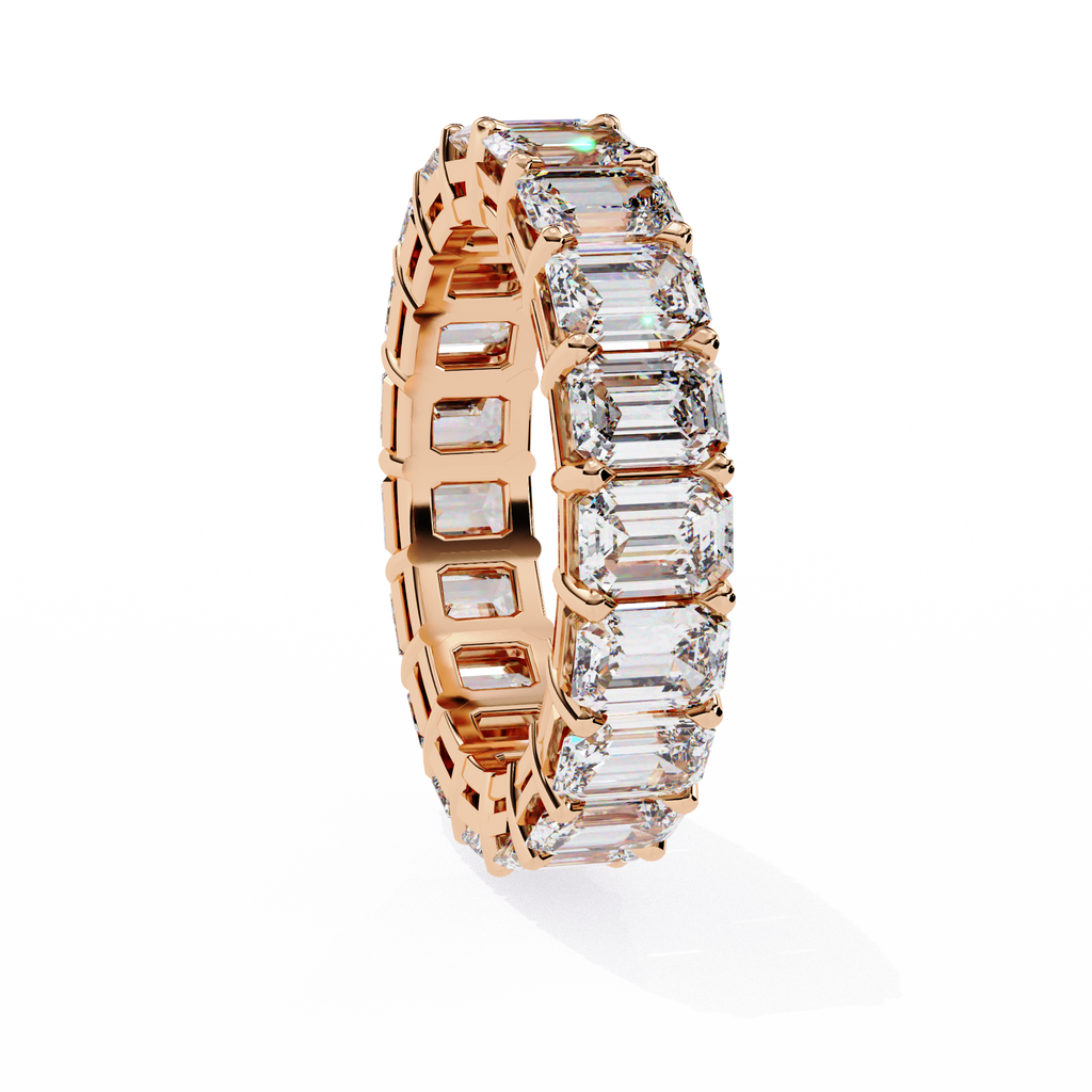 Rose Gold Emerald-Cut Diamond Shared Prong Full Eternity Band Ring
