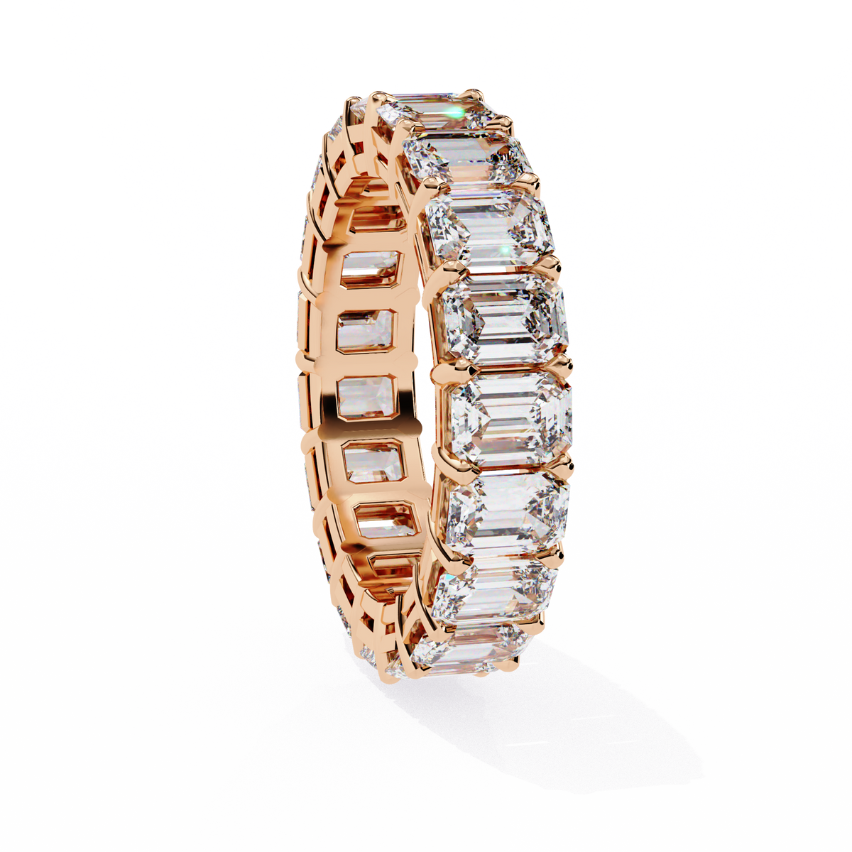 Rose Gold Emerald-Cut Diamond Shared Prong Full Eternity Band Ring