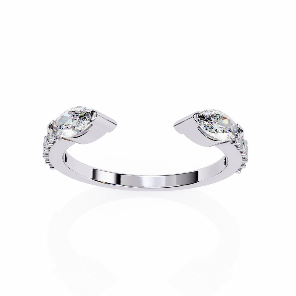 White Gold Toi et Moi Pear Diamond Accented Band Ring