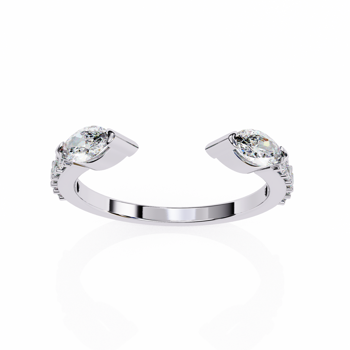 White Gold Toi et Moi Pear Diamond Accented Band Ring