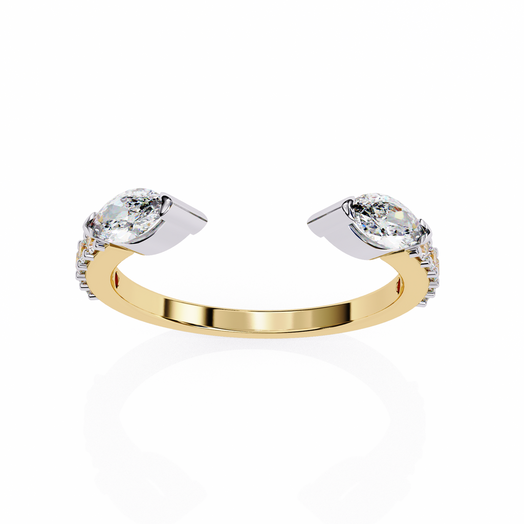 Yellow Gold Toi et Moi Pear & Emerald Diamond Band Ring