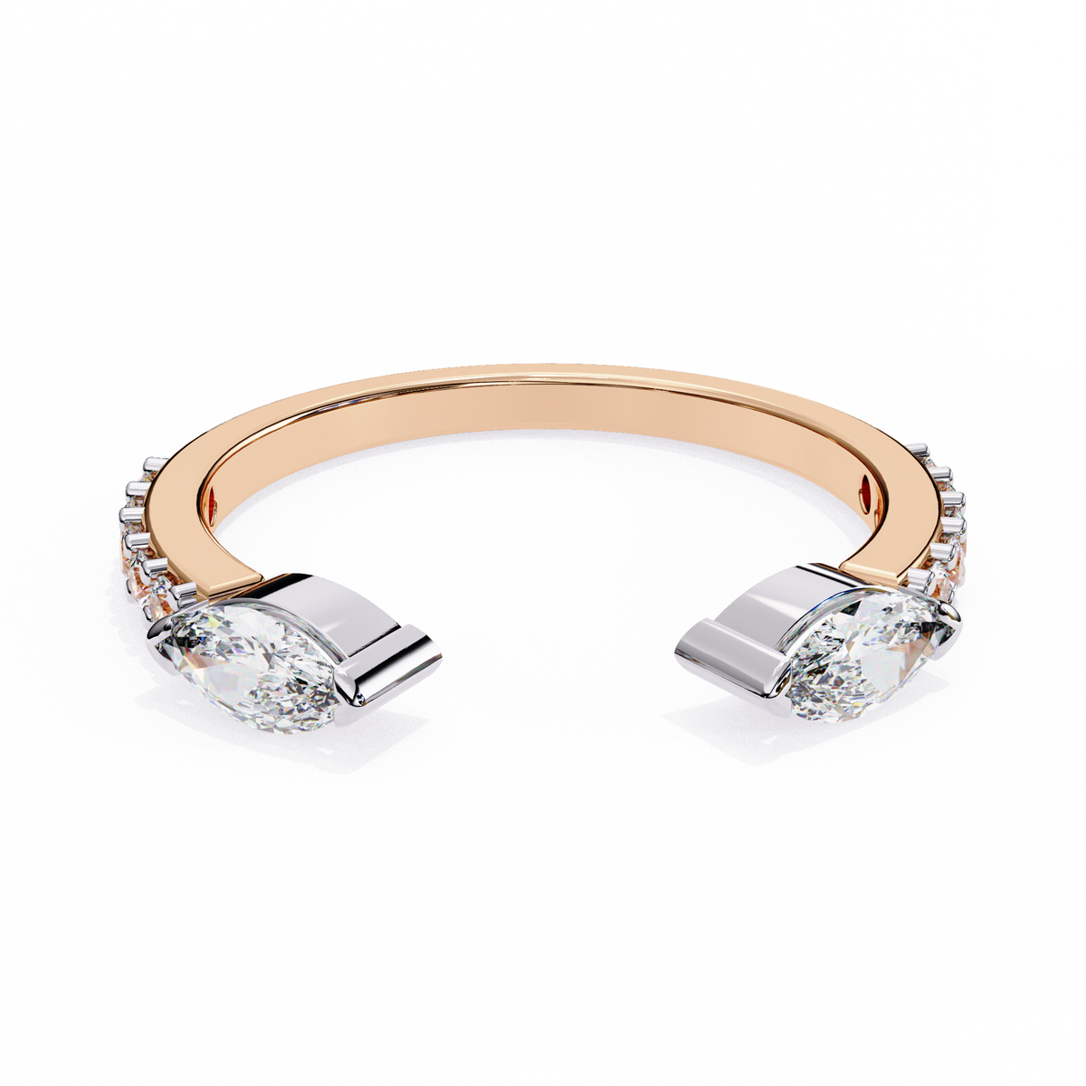 Rose Gold Toi et Moi Pear Diamond Accented Band Ring