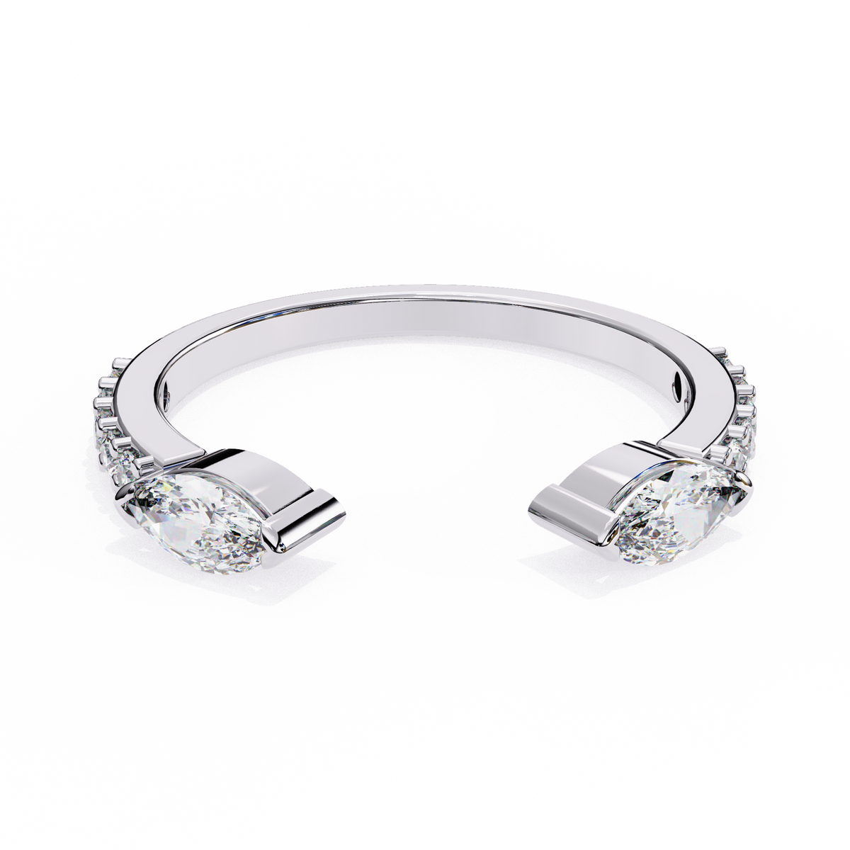 White Gold Toi et Moi Pear Diamond Accented Band Ring