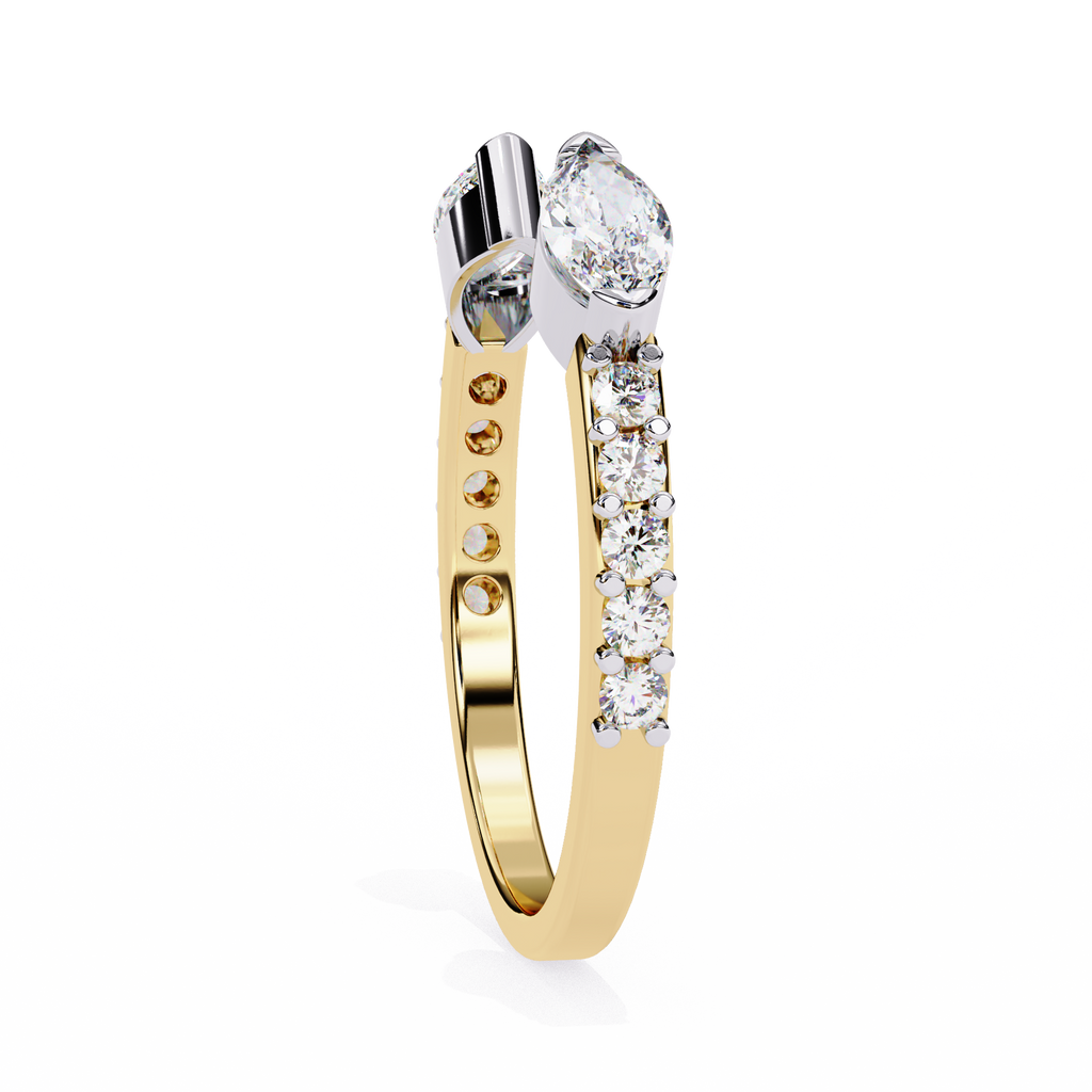 Yellow Gold Toi et Moi Pear & Emerald Diamond Band Ring