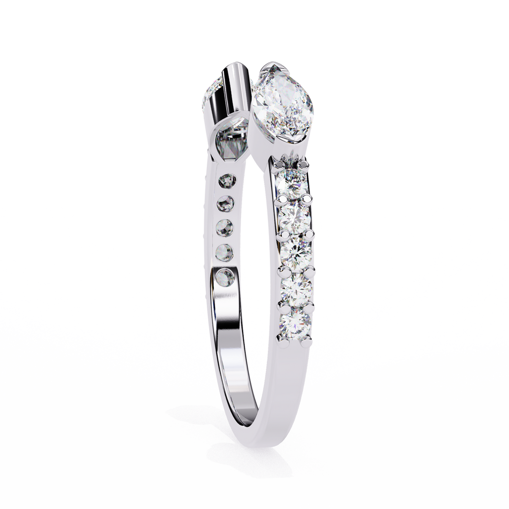 White Gold Toi et Moi Pear Diamond Accented Band Ring