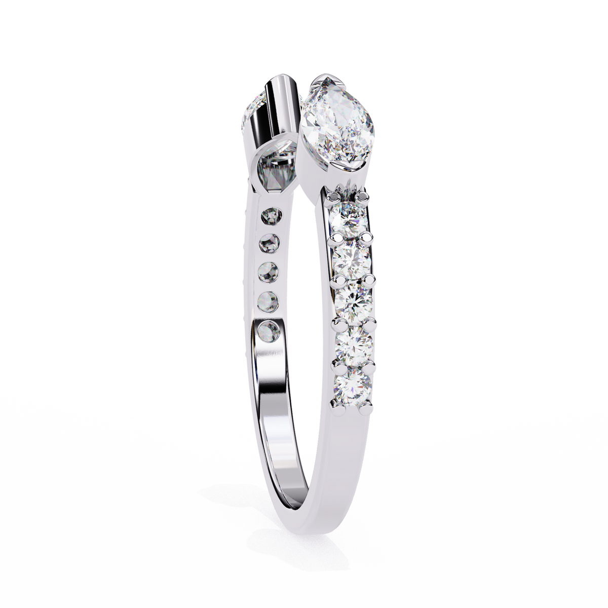 White Gold Toi et Moi Pear Diamond Accented Band Ring