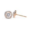 Rose Gold Cushion Cut Diamond Square Halo Stud Earrings