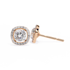 Rose Gold Cushion Cut Diamond Square Halo Stud Earrings