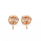 Rose Gold Cushion Cut Diamond Square Halo Stud Earrings