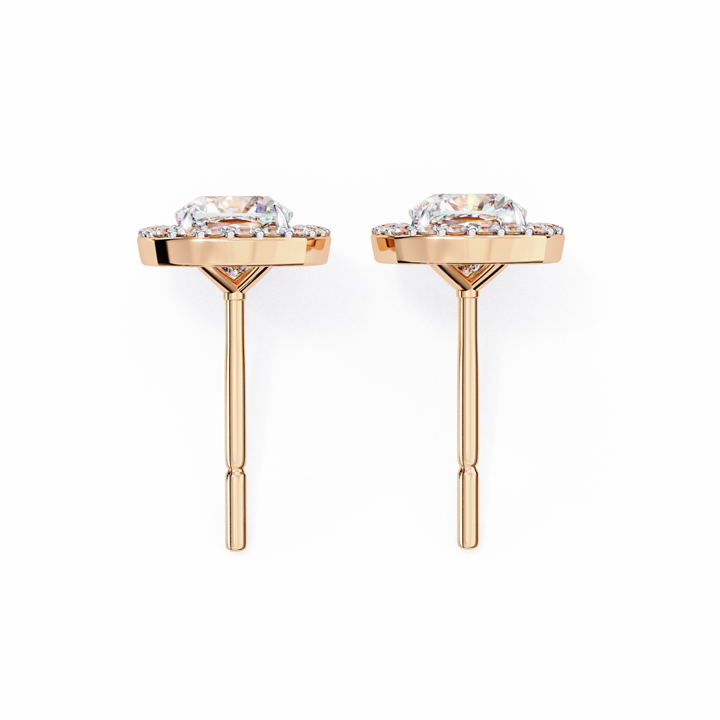 Rose Gold Cushion Cut Diamond Square Halo Stud Earrings