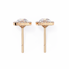 Rose Gold Cushion Cut Diamond Square Halo Stud Earrings