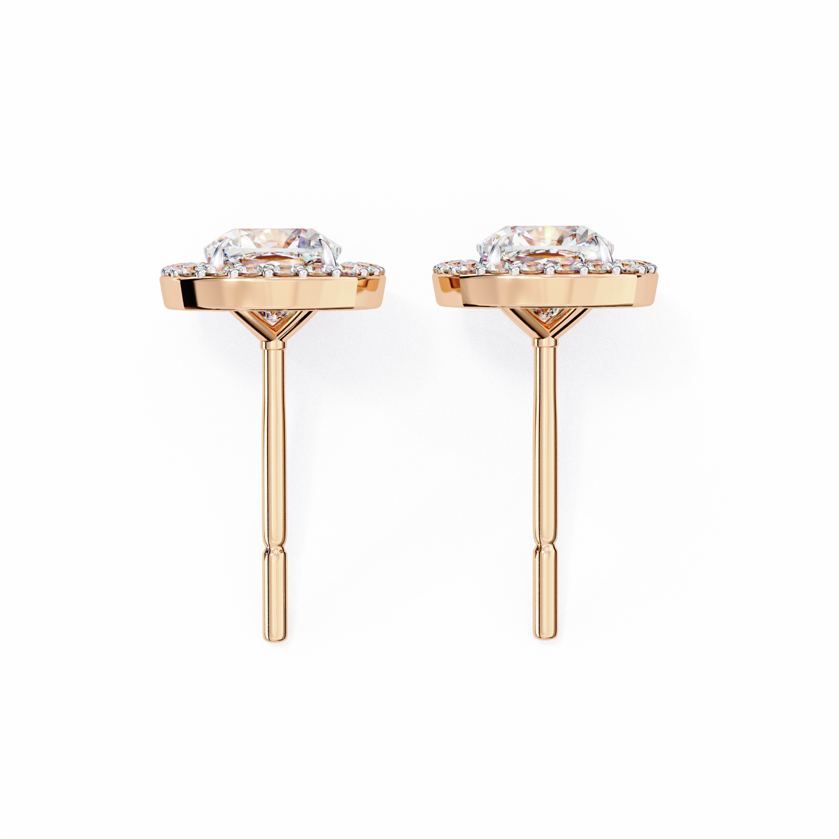 Rose Gold Cushion Cut Diamond Square Halo Stud Earrings