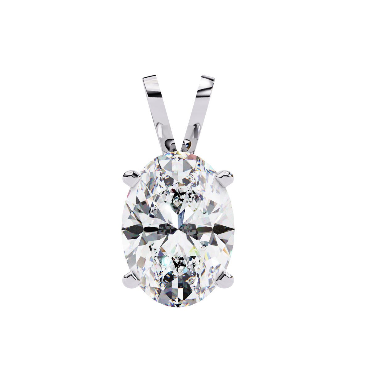 White Gold Vertical Oval Solitaire Split Bail Pendant