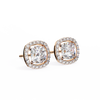 Rose Gold Cushion Cut Diamond Square Halo Stud Earrings