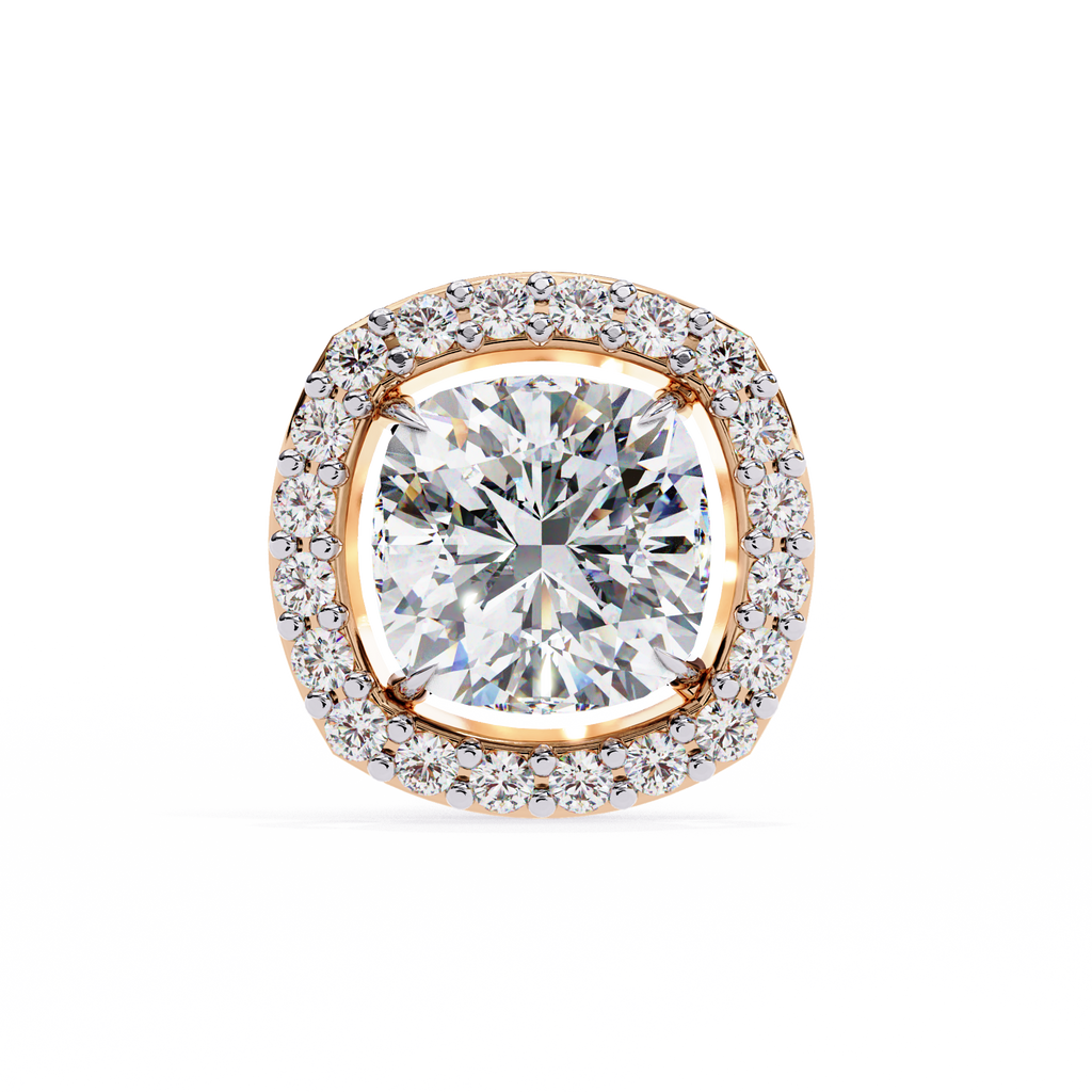 Rose Gold Cushion Cut Diamond Square Halo Stud Earrings
