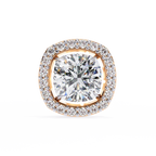 Rose Gold Cushion Cut Diamond Square Halo Stud Earrings