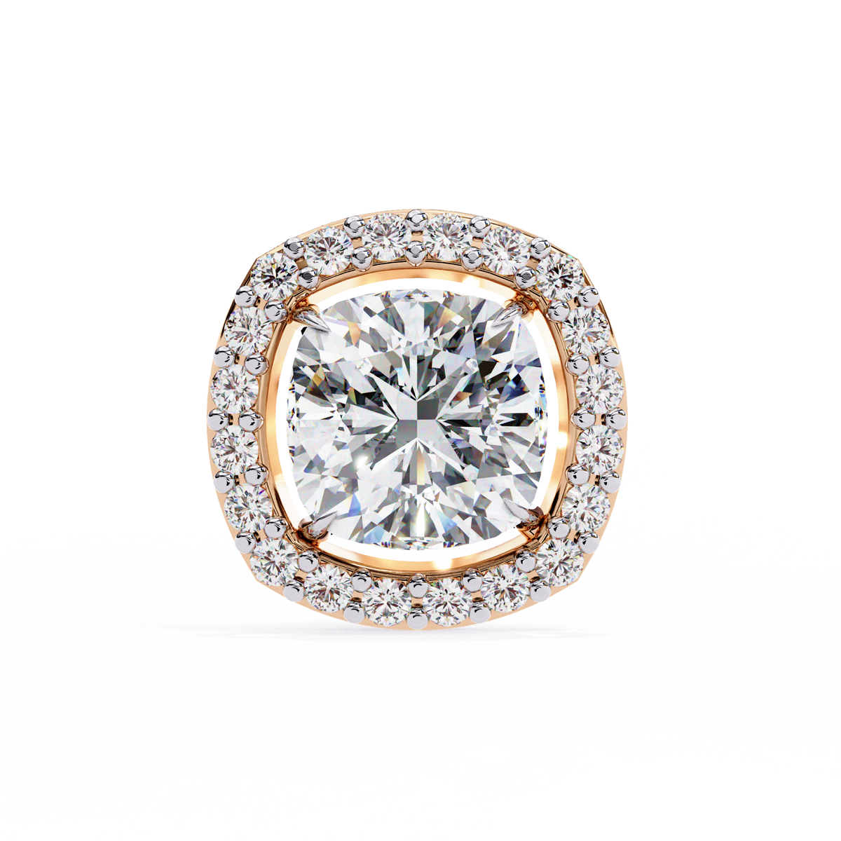 Rose Gold Cushion Cut Diamond Square Halo Stud Earrings
