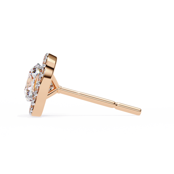 Rose Gold Cushion Cut Diamond Square Halo Stud Earrings