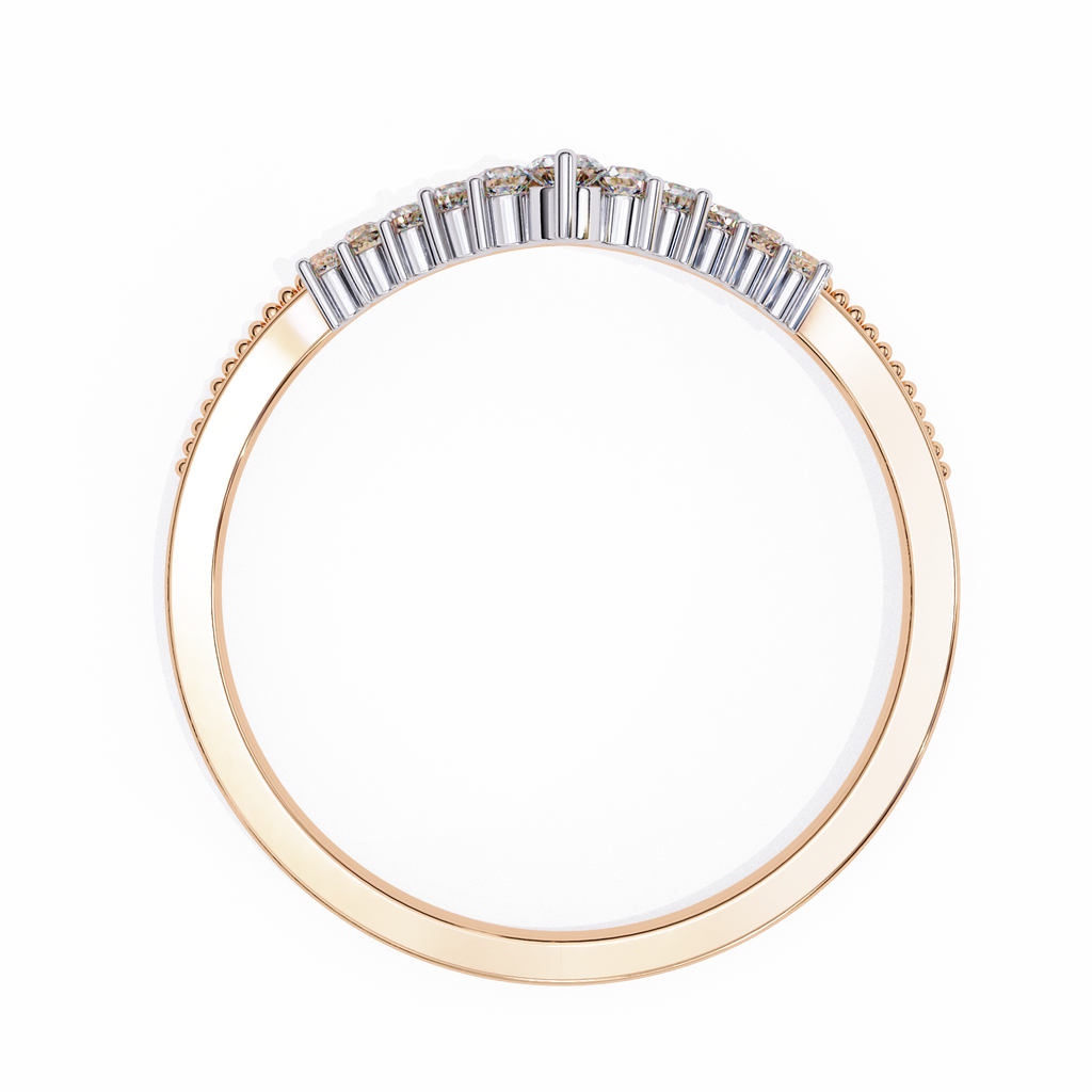Rose Gold Round Diamond Crown Tiara Milgrain Band Ring