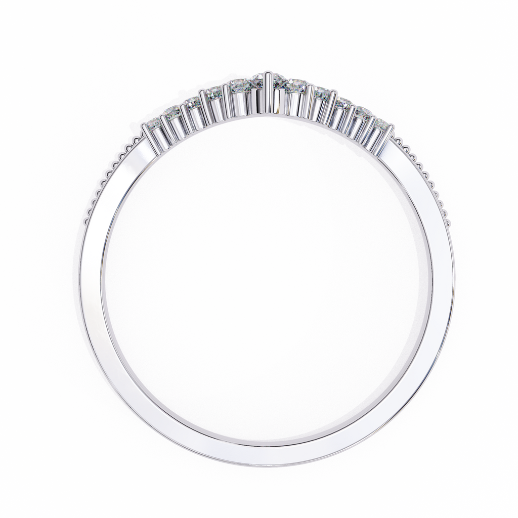 White Gold Round Diamond Crown Tiara Milgrain Band Ring